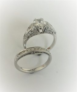 Custom oval engagement and wedding set by Jockheck Jewellers